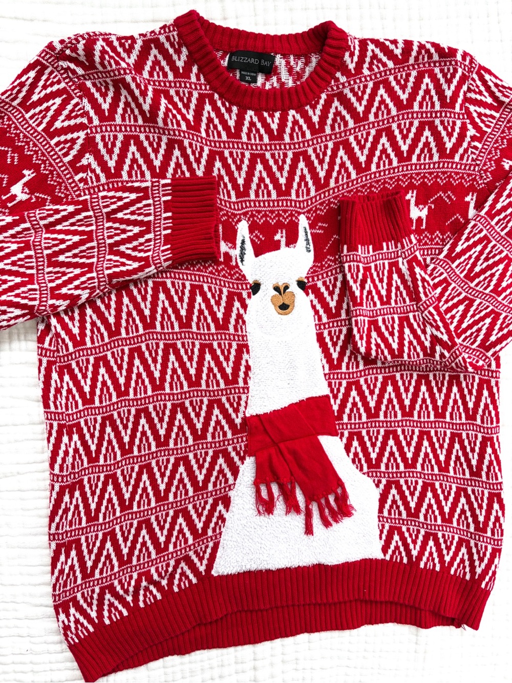 Blizzard Bay Llama Ugly Christmas Sweater Red Fair Isle Holiday XL